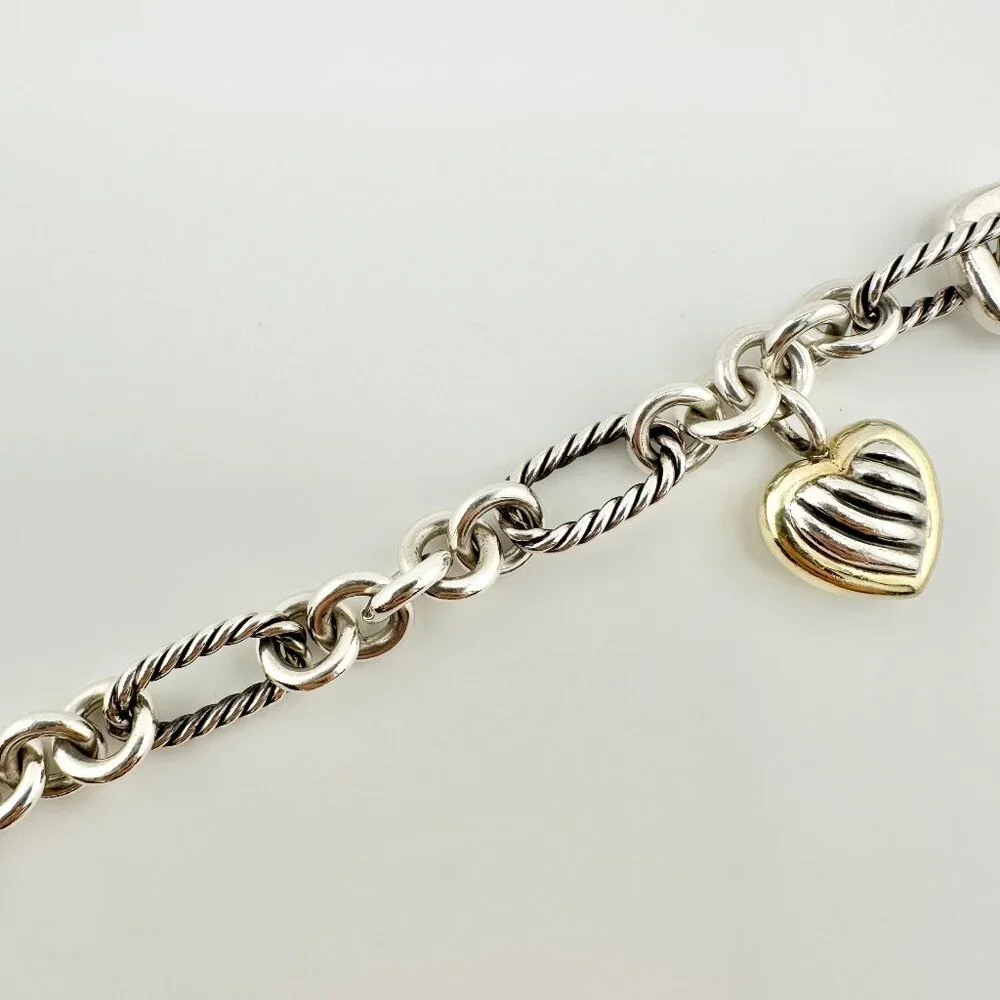 David Yurman Figaro Heart Charm Bracelet w/ 18K Yellow Gold - 7.25" - Picture 11 of 16